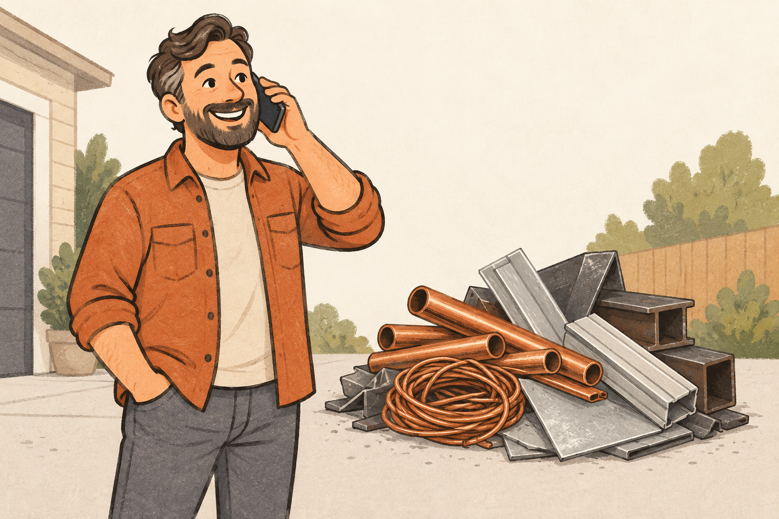 Illustration of a customer calling about their scrap metal